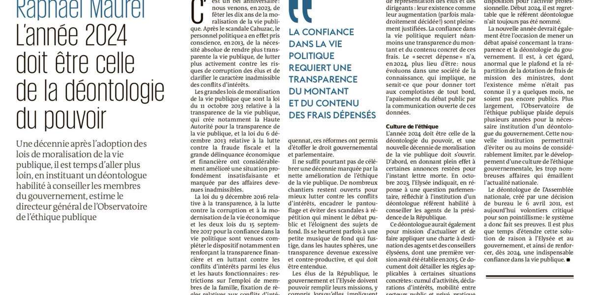 L'année 2024 doit être celle de la déontologie du pouvoir